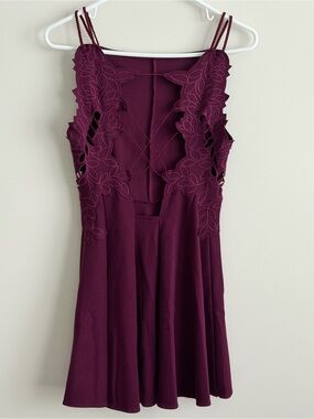 Free People Wine Embroidered Back Mini Dress Size Small Boho